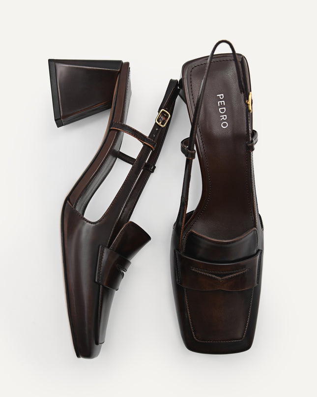 Leather Square-Toe Slingback Pumps
