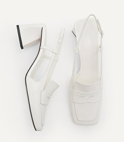 Leather Square-Toe Slingback Pumps
