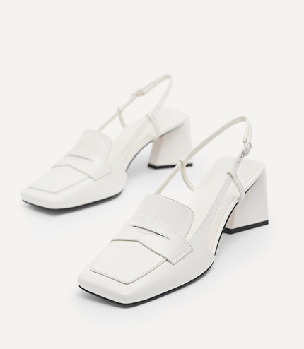 Leather Square-Toe Slingback Pumps