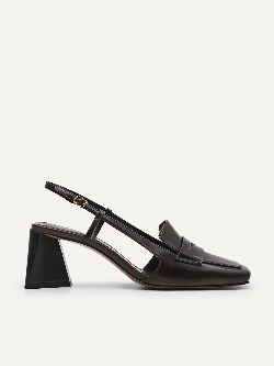 Leather Square-Toe Slingback Pumps