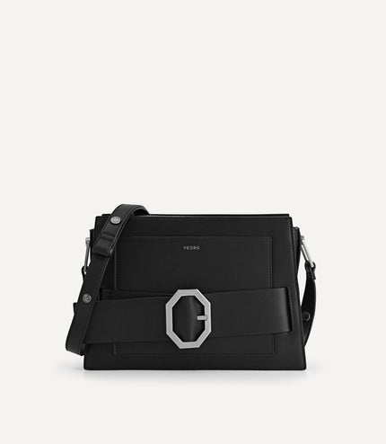 Octagon Buckled Leather Shoulder Bag