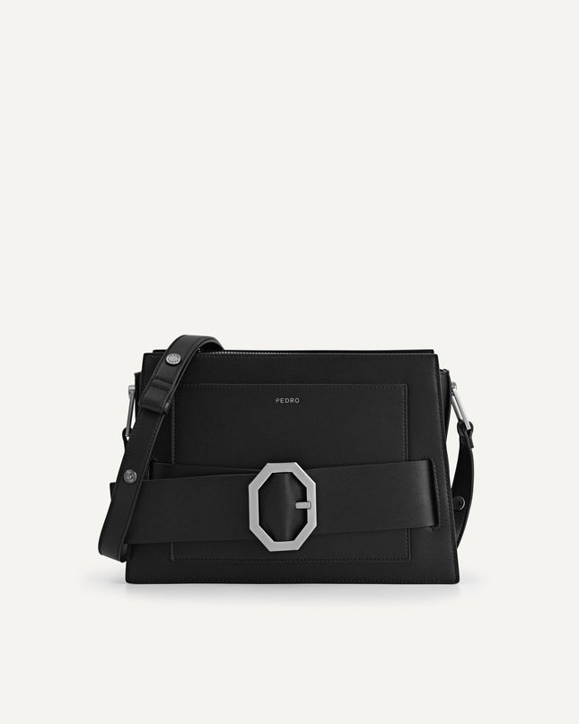 Octagon Buckled Leather Shoulder Bag