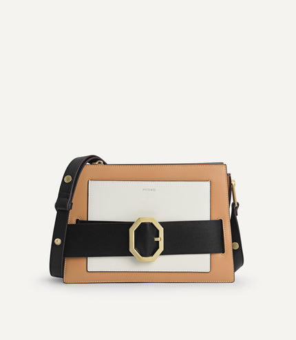 Octagon Buckled Leather Shoulder Bag