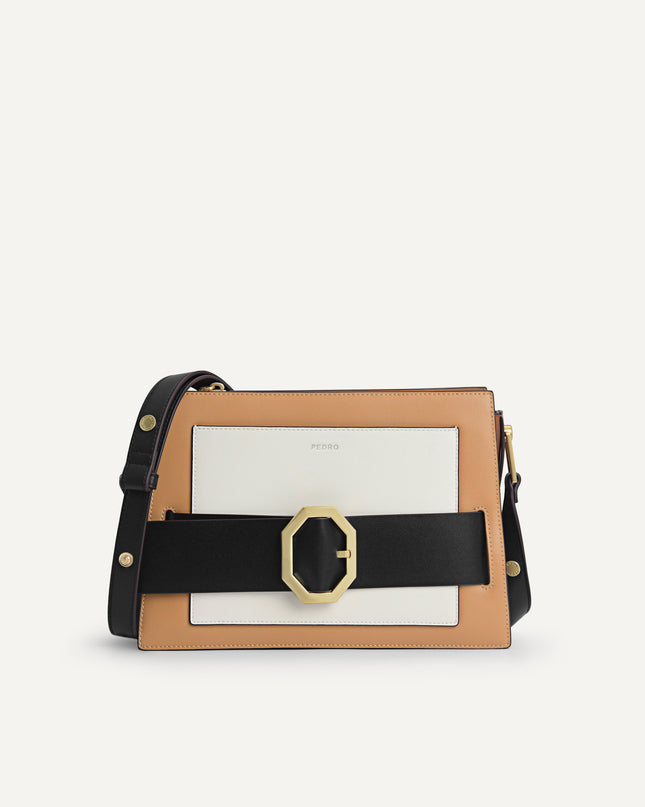 Octagon Buckled Leather Shoulder Bag