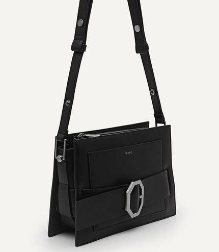 Octagon Buckled Leather Shoulder Bag