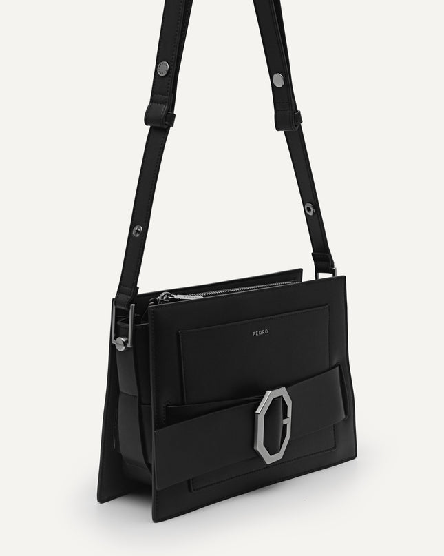 Octagon Buckled Leather Shoulder Bag