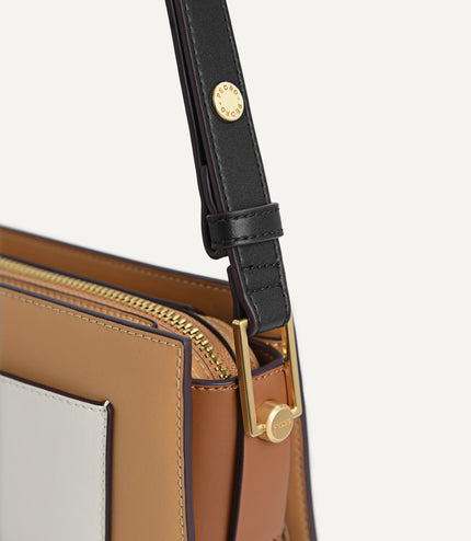 Octagon Buckled Leather Shoulder Bag