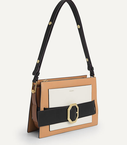 Octagon Buckled Leather Shoulder Bag