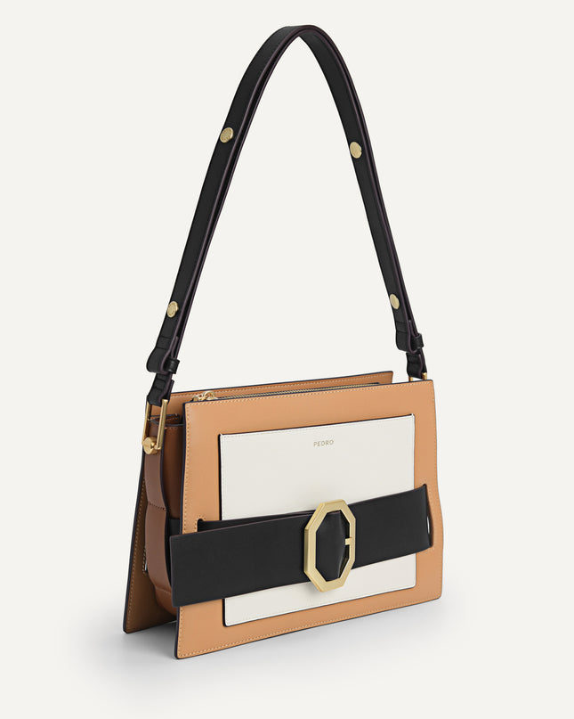 Octagon Buckled Leather Shoulder Bag