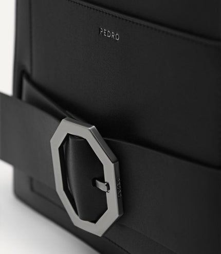 Octagon Buckled Leather Shoulder Bag