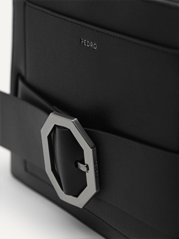 Octagon Buckled Leather Shoulder Bag