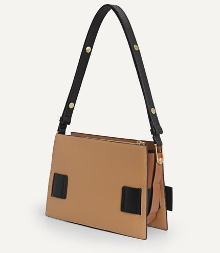 Octagon Buckled Leather Shoulder Bag