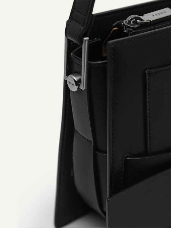 Octagon Buckled Leather Shoulder Bag