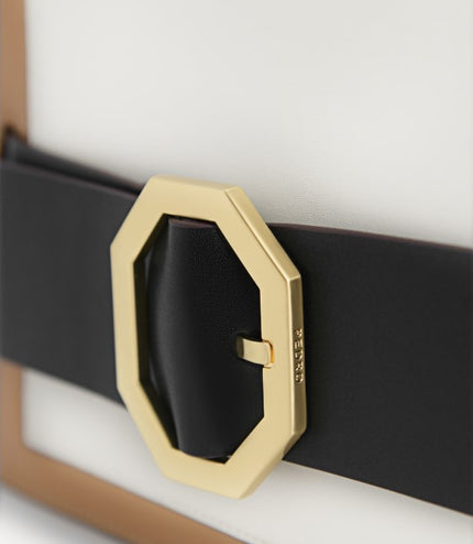 Octagon Buckled Leather Shoulder Bag