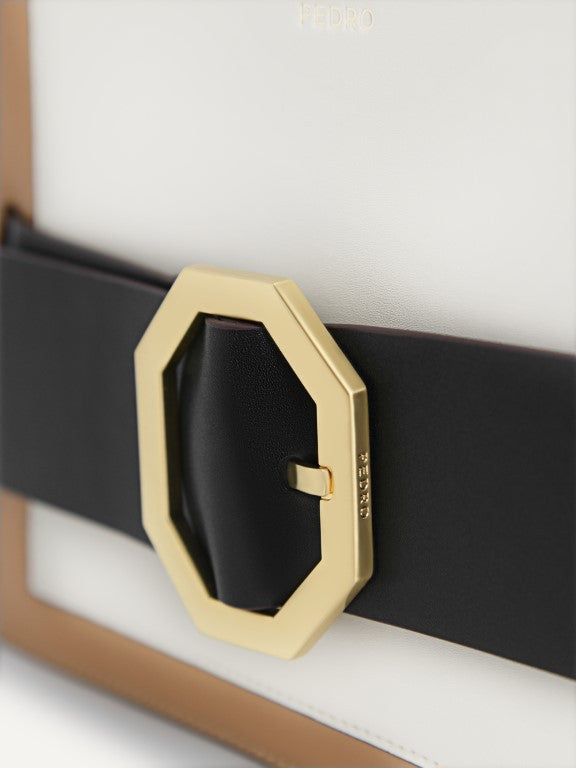 Octagon Buckled Leather Shoulder Bag