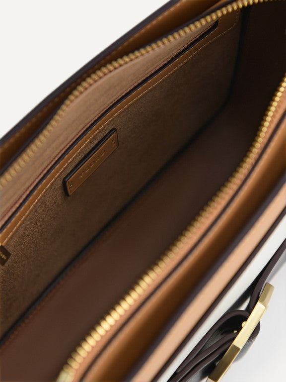 Octagon Buckled Leather Shoulder Bag