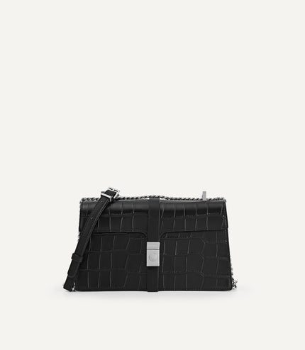 Leather Croc-Effect Shoulder Bag