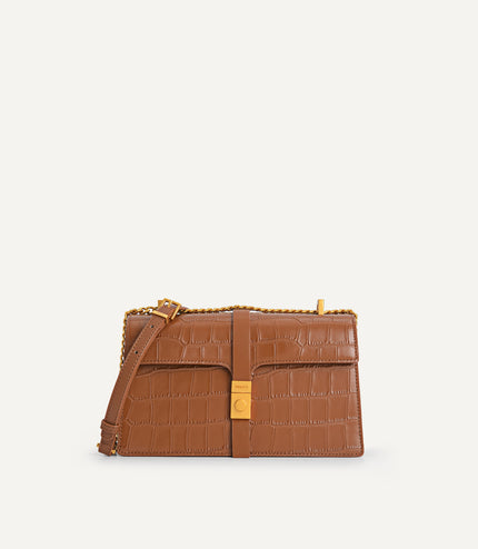 Leather Croc-Effect Shoulder Bag