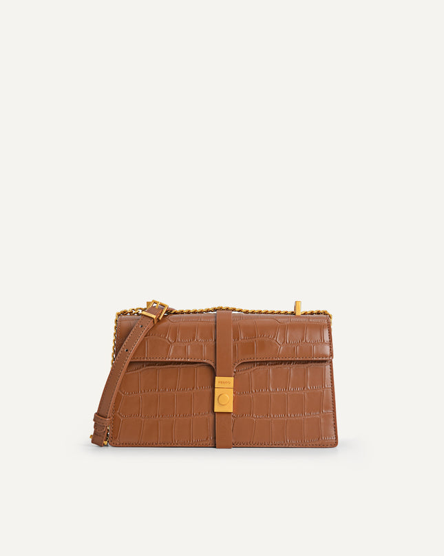 Leather Croc-Effect Shoulder Bag