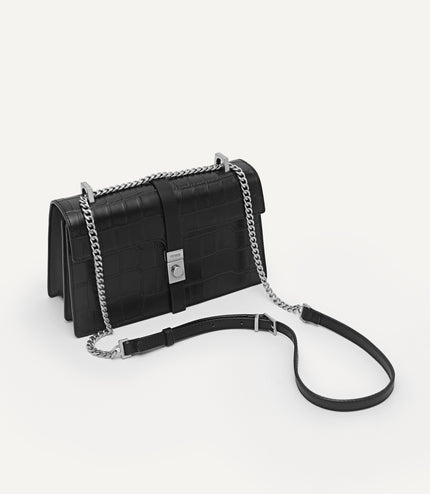 Leather Croc-Effect Shoulder Bag