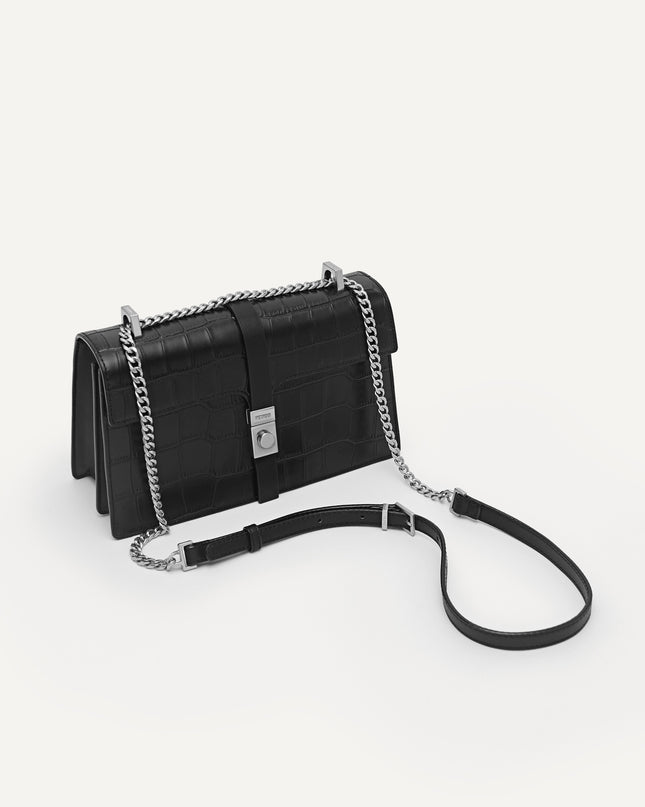 Leather Croc-Effect Shoulder Bag