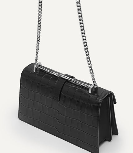 Leather Croc-Effect Shoulder Bag