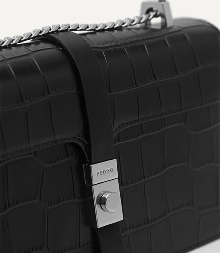 Leather Croc-Effect Shoulder Bag