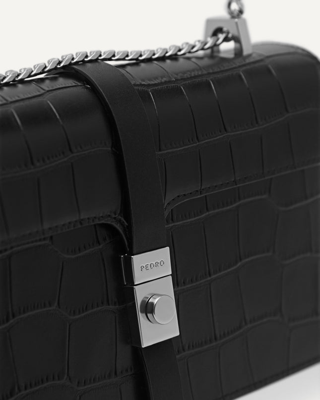Leather Croc-Effect Shoulder Bag