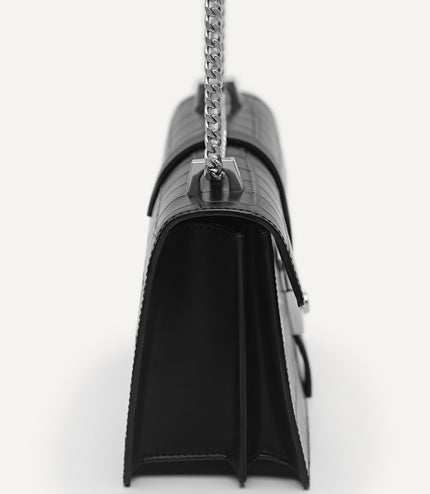 Leather Croc-Effect Shoulder Bag