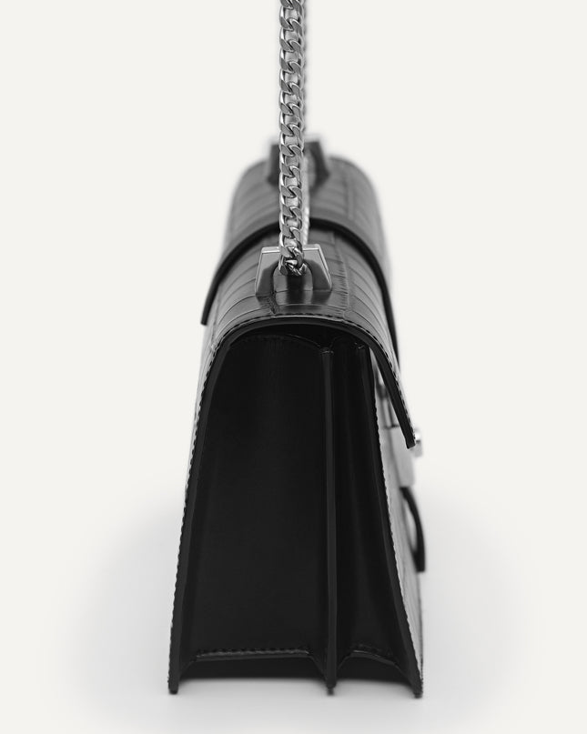 Leather Croc-Effect Shoulder Bag