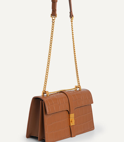 Leather Croc-Effect Shoulder Bag