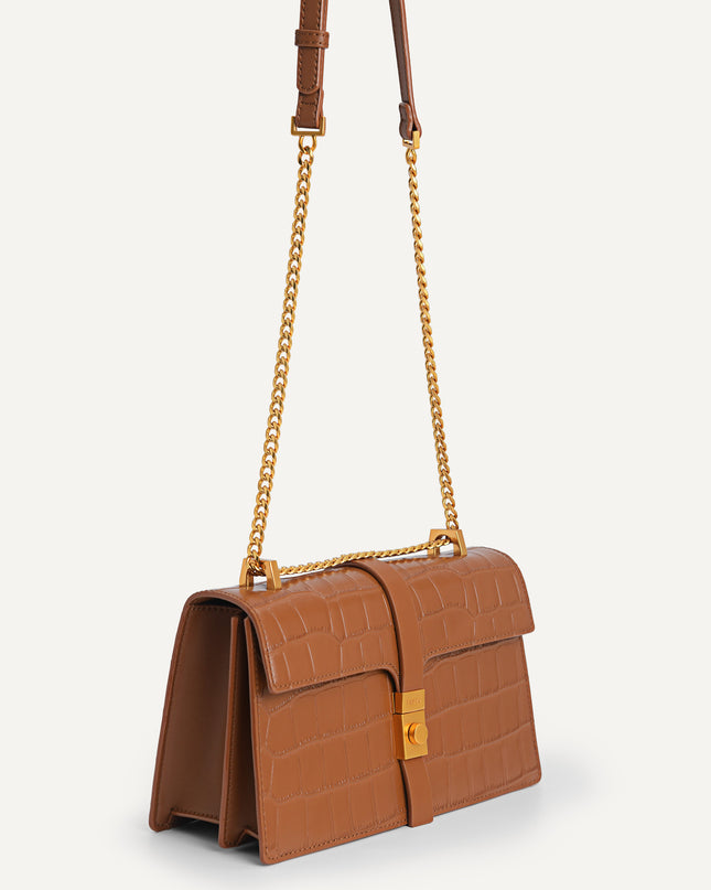 Leather Croc-Effect Shoulder Bag