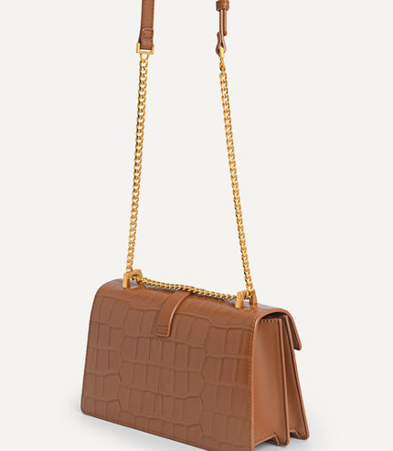 Leather Croc-Effect Shoulder Bag