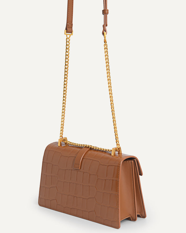 Leather Croc-Effect Shoulder Bag