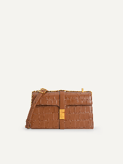 Leather Croc-Effect Shoulder Bag