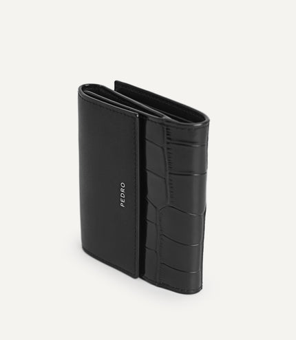Leather Croc-Effect Tri-Fold Wallet