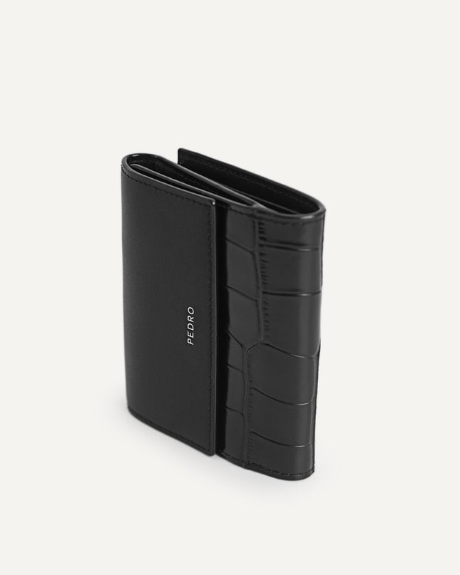 Leather Croc-Effect Tri-Fold Wallet