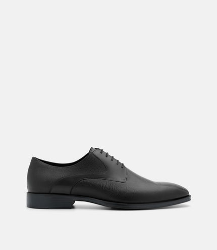 Saffiano Leather Derby Shoes - Black Embossed