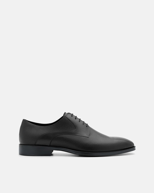 Saffiano Leather Derby Shoes - Black Embossed