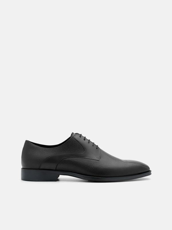 Saffiano Leather Derby Shoes - Black Embossed