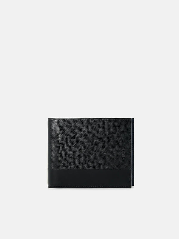 Saffiano Leather Bi-Fold Flip Wallet - Black