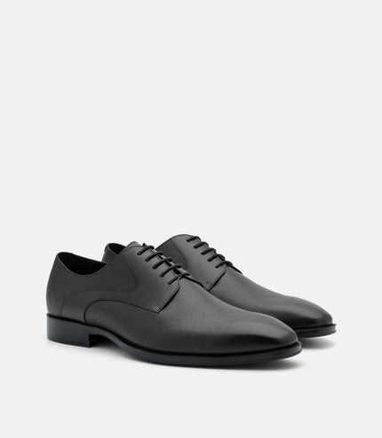 Saffiano Leather Derby Shoes - Black Embossed
