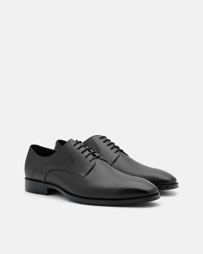 Saffiano Leather Derby Shoes - Black Embossed