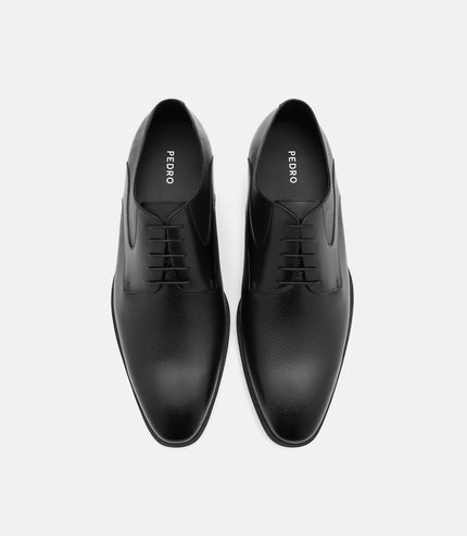 Saffiano Leather Derby Shoes - Black Embossed