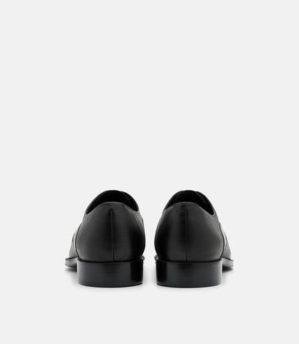 Saffiano Leather Derby Shoes - Black Embossed