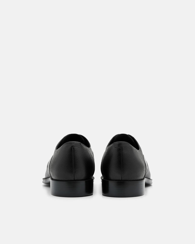 Saffiano Leather Derby Shoes - Black Embossed