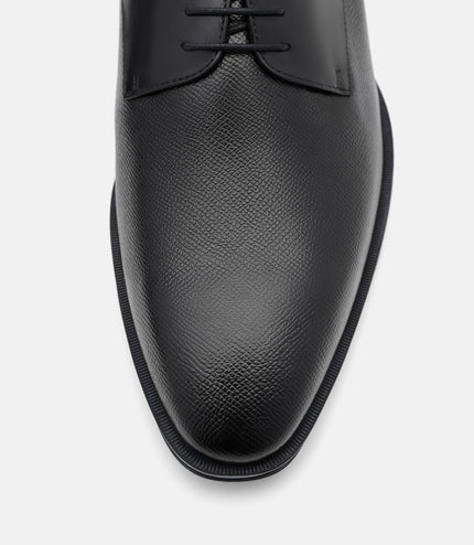 Saffiano Leather Derby Shoes - Black Embossed