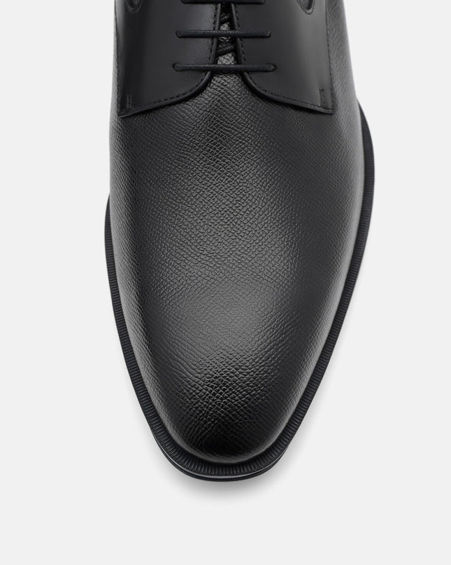 Saffiano Leather Derby Shoes - Black Embossed