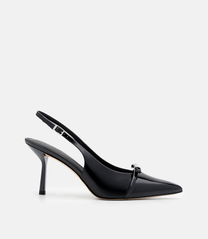 Jeanine Patent Leather Heel Slingback Pumps - Black Patent