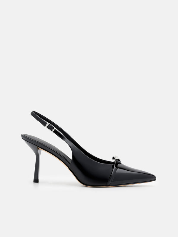 Jeanine Patent Leather Heel Slingback Pumps - Black Patent